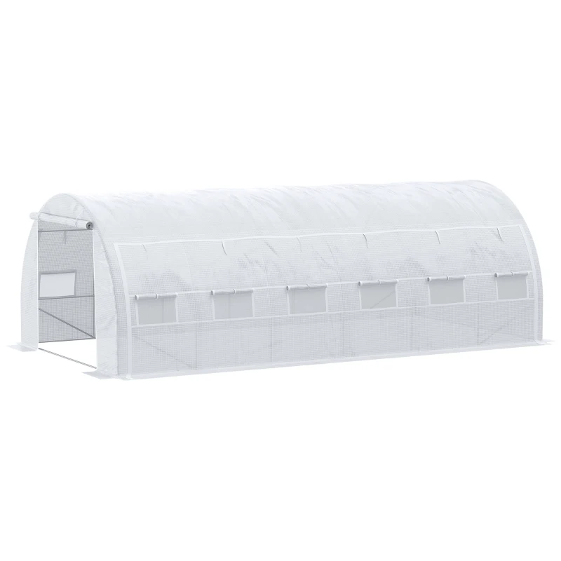Outsunny Seră de grădină 18 m² dim. 6L x 3l x 2H m cu ușă + pereți laterali cu fermoar rulabil, 12 ferestre, structură din oțel PE cu densitate mare de 140 g/m² Anti-UV alb