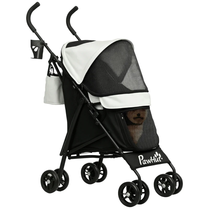 PawHut Carrinho para Cães Pequenos com Estrutura Compacta Carrinho Dobrável com Colchão Lavável Suporte para Copos 76x44x103 cm Creme