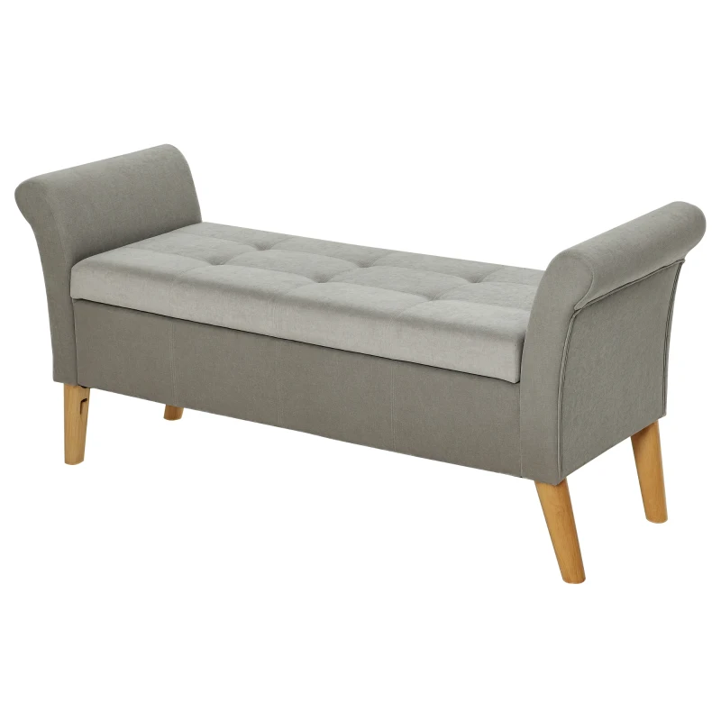 HOMCOM Panca Fondoletto con Vano Contenitore in Stile Vintage, Pouf imbottito, Panca per Ingresso e Camera con Braccioli, Grigio