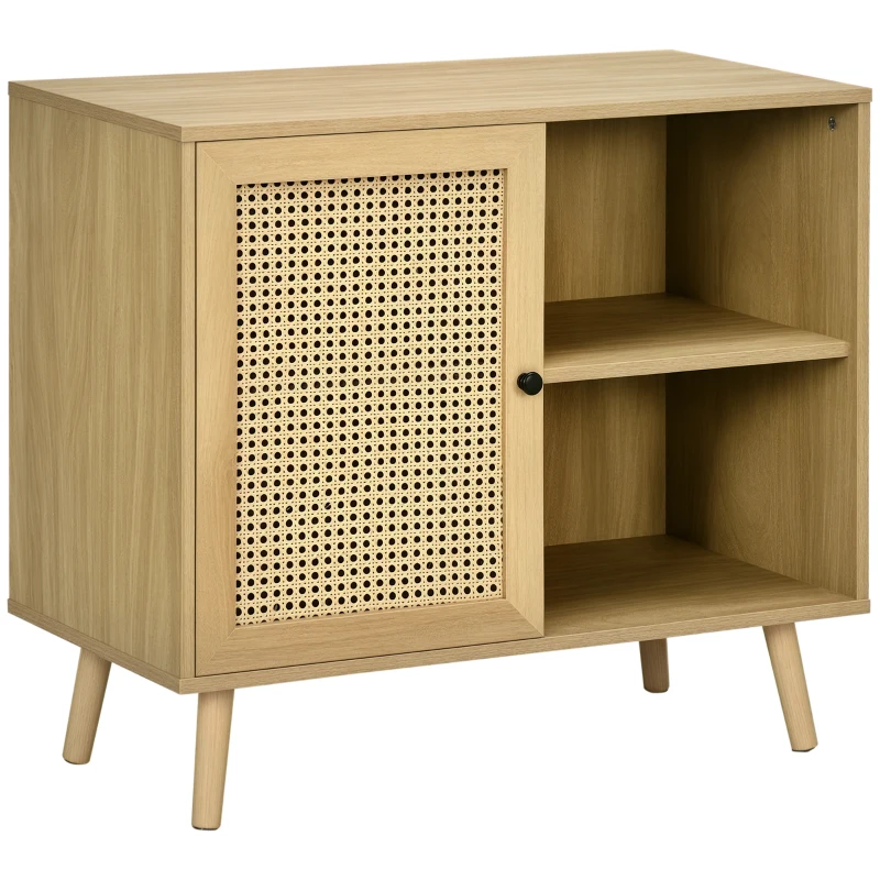 HOMCOM Meuble de rangement buffet 1 porte cannage effet bois - dim. 80L x 39l x 70H cm