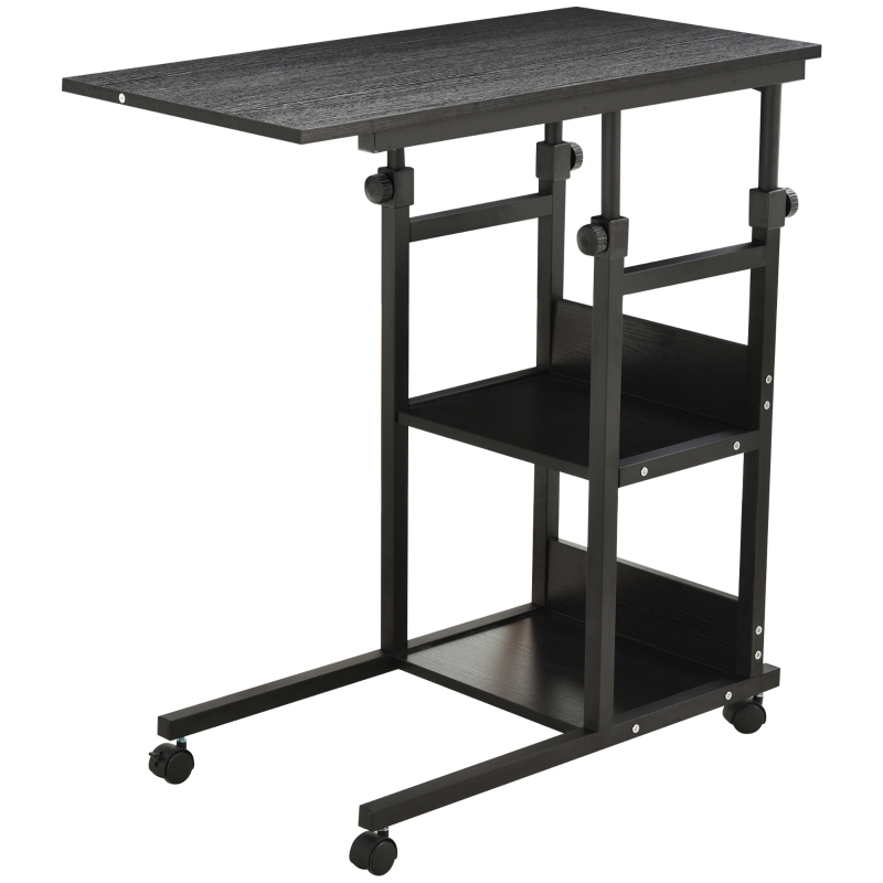 Mesa Auxiliar En Forma De C Con 4 Ruedas Y Altura Ajustable 58-80 Cm, Con Cesto Lateral, Color Natural