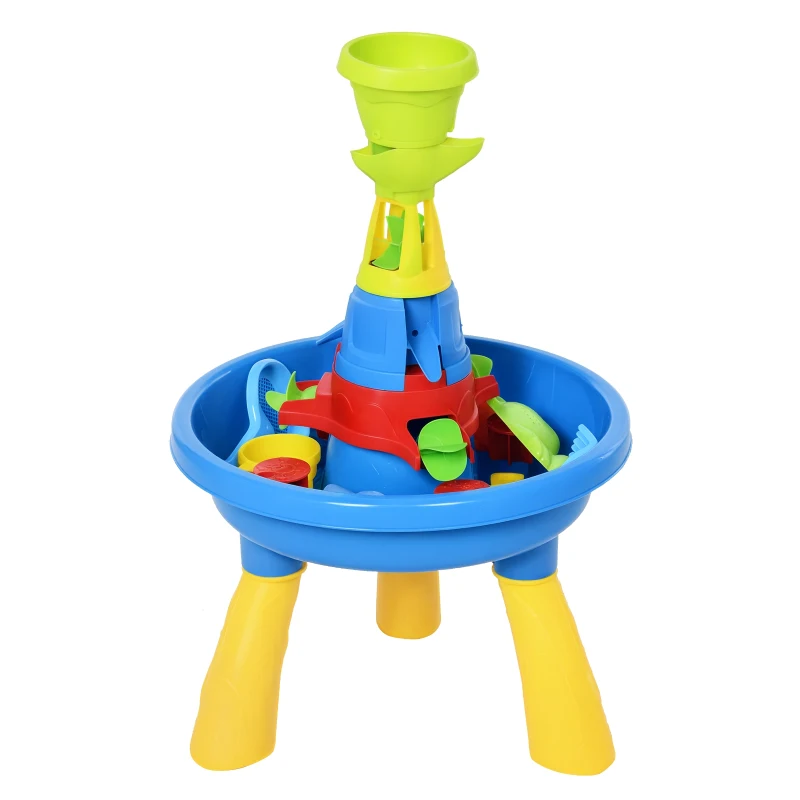 HOMCOM Playset Tavolino Acqua e Sabbia per Bambini con 21 Accessori, Set Giocattoli Tavolo Acquatico da Spiaggia ed Esterni in PP, 46x46x72 cm