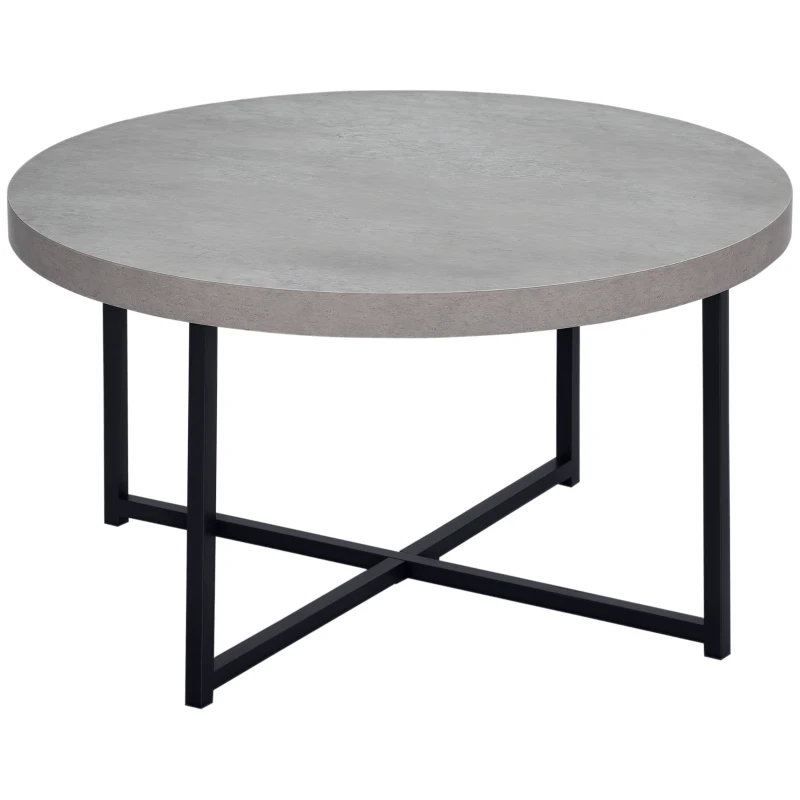 HOMCOM Couchtisch, Beistelltisch, rund, Zementoptik, schwarzer Metallrahmen, 80 x 80 x 45cm