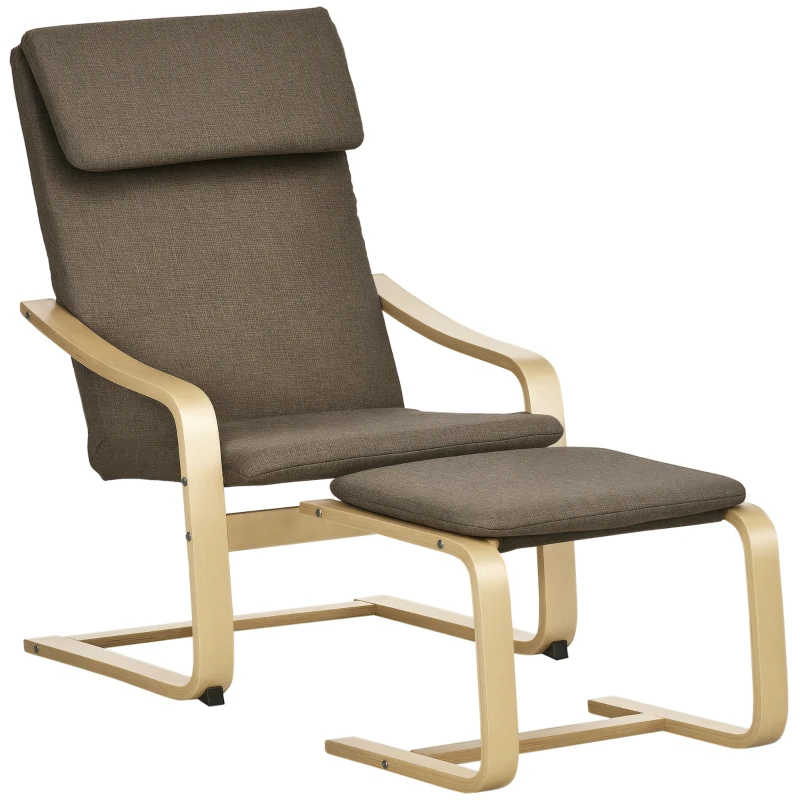 HOMCOM Sessel mit Fußhocker, Sessel-Set, Leinenoptik, Massivholz, Braun + Natur