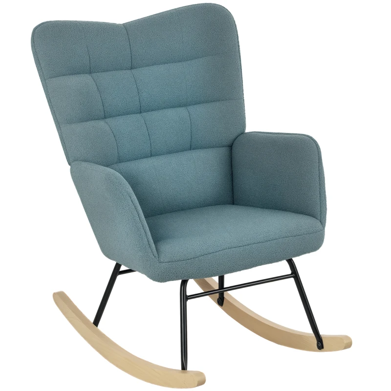 HOMCOM Fotoliu cu leagăn, formă ergonomică, leagăne din lemn solid, până la 120 kg, Albastru deschis