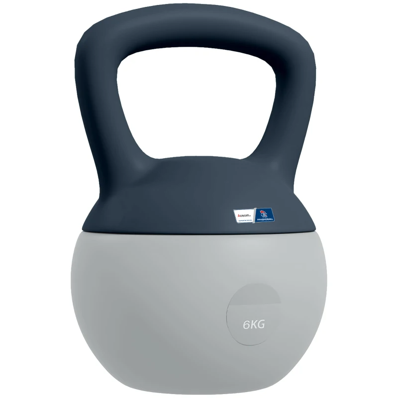 Kettlebell 6kg - Collaboration Aosom.fr x FFHandball - haltère avec poignée antidérapante, gris et bleu
