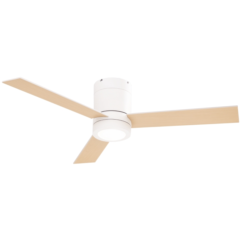 HOMCOM Ventilador de Techo Motor AC 48W con Luz LED Mando a Distancia 3 Velocidades y 3 Aspas de Madera Ø112x25 cm Blanco