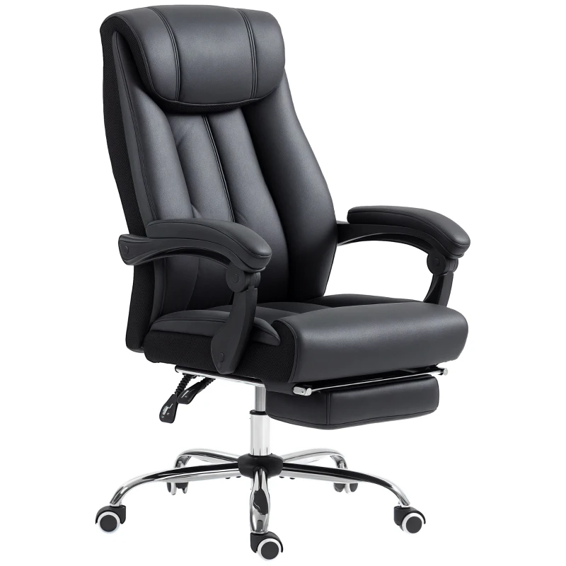 HOMCOM Bürostuhl Schreibtischstuhl Chefsessel, mit Fußstütze, höhenverstellbar, 145° Neigungswinkel, 66 x 70 x 119 cm, Schwarz