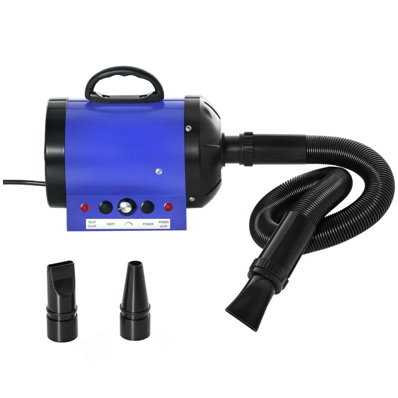 PawHut Séchoir professionnel sèche-poils toilettage pulseur sèche-cheveux pour chiens chats animaux 2800W vitesse et température réglable 3 buses interchangeables incluses bleu