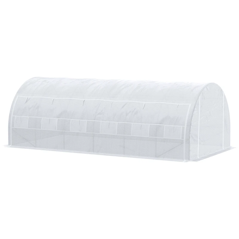 Outsunny Seră de grădină 18 m² dim. 6L x 3l x 2H m cu ușă + pereți laterali cu fermoar rulabil, 12 ferestre, structură din oțel PE cu densitate mare de 140 g/m² Anti-UV alb
