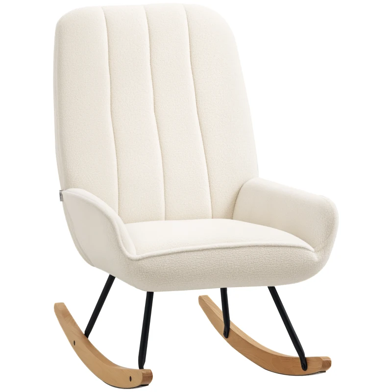 HOMCOM Schaukelstuhl mit Sherpa-Vlies 63 cm x 95cm x 97 cm Natur+ Creme