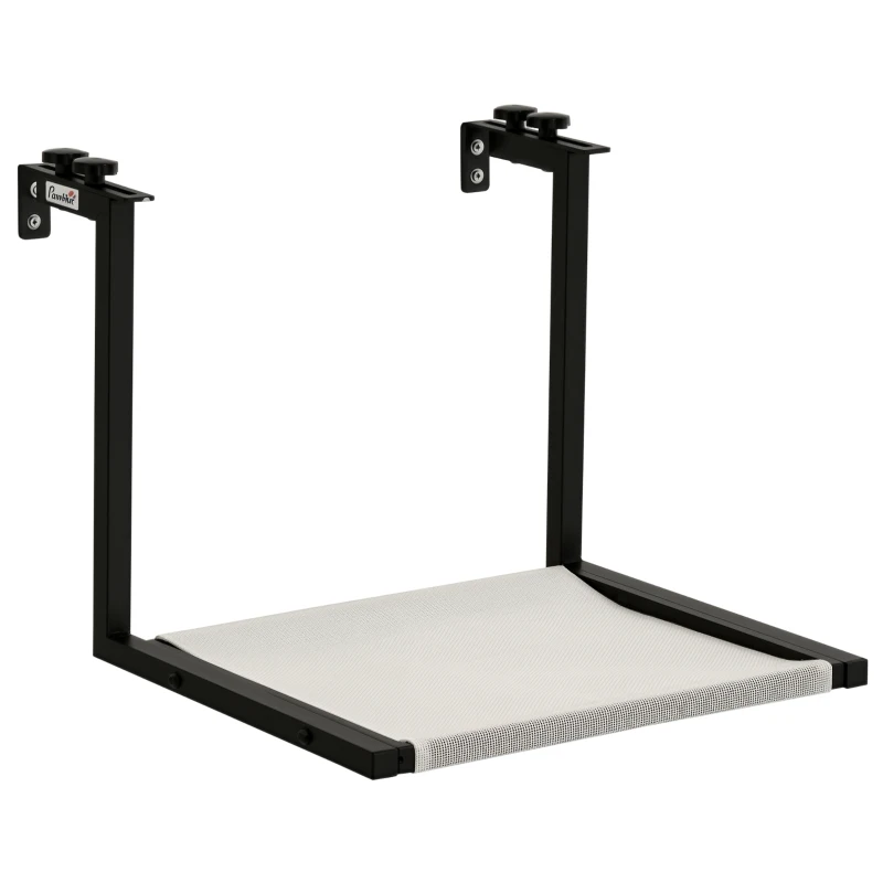 PawHut Hamaca Gatos para Radiador con Gancho Ajustable Cama Colgante de Tela Extraíble Marco de Acero para Protector de Chimenea 42,5x54x34 cm Negro y Beige