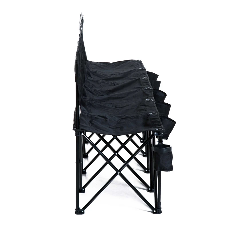 Outsunny 6 Seater Folding Sports Bench Outdoor Picnic Camping Portable Chair w/Cup Holder & Carry Bag - Black