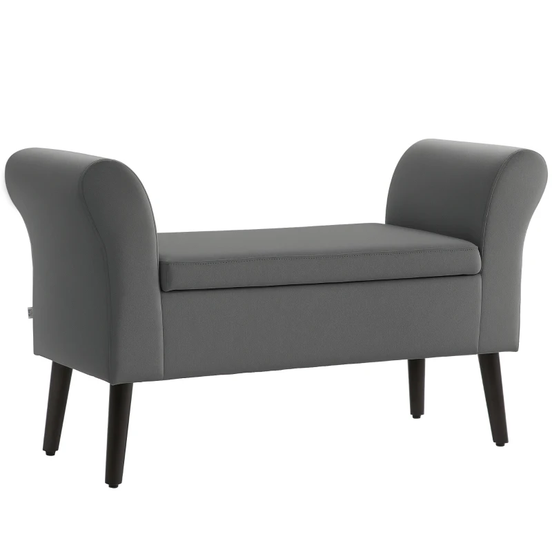 HOMCOM Polsterbank mit Stauraum, Truhenbank mit Armlehnen, 46 cm Sitzhöhe, samtartiges Polyester, 111,5 x 41 x 65 cm, Dunkelgrau