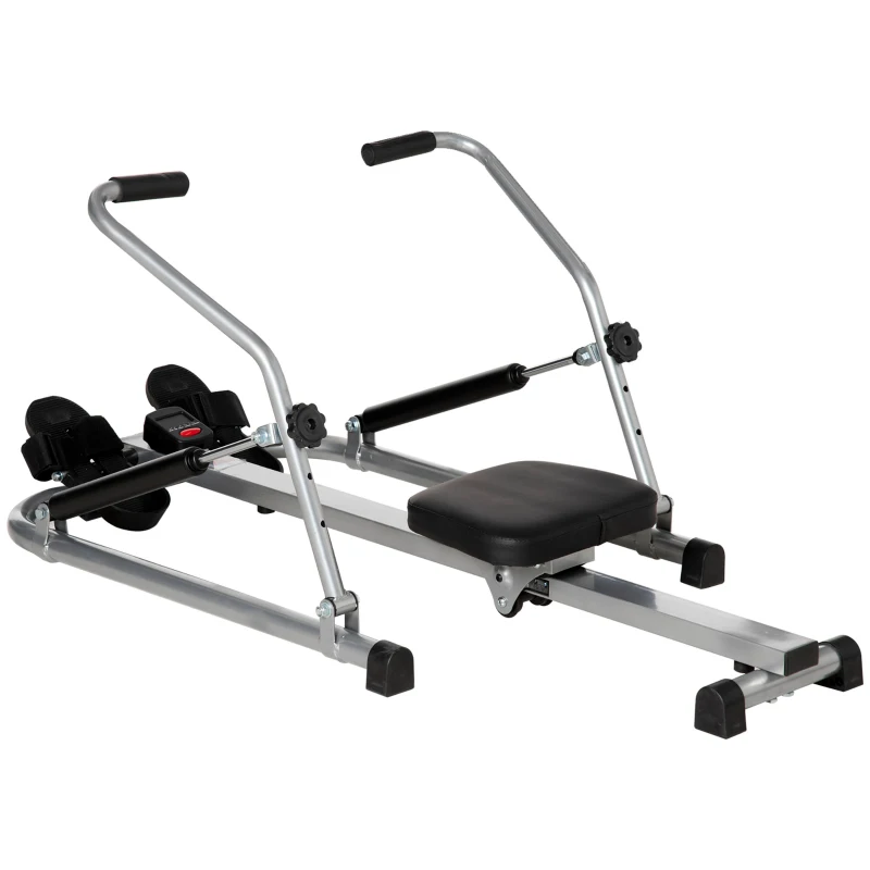 HOMCOM Máquina de Remo Hidráulico Plegable con 3 Niveles de Resistencia Monitor Digital y Pedal Antideslizante para Fitness en Casa Acero 129x70x70 cm Negro y Plata