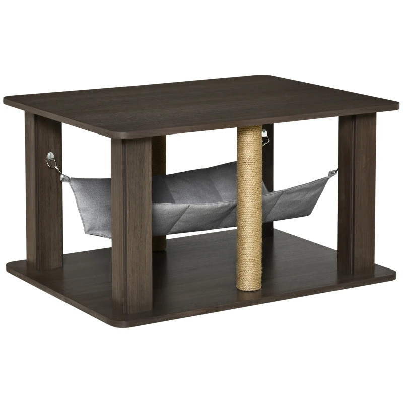 PawHut Table d'appoint pour chat maison chat meuble chat table d'appoint centre d'activités avec hamac et griffoirs - 79 x 59 x 45,5 cm gris