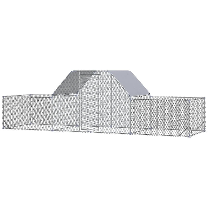 PawHut Enclos poulailler chenil volière extérieur 12,5 m² pentru 12-15 păsări 6,6 x 1,9 x 1,95 m oțel galvanizat