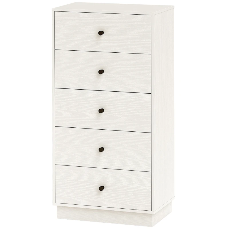 HOMCOM Commode 5 tiroirs, meuble de rangement haut et étroit, style moderne pour chambre à coucher, salon - 47x29x95cm, blanc