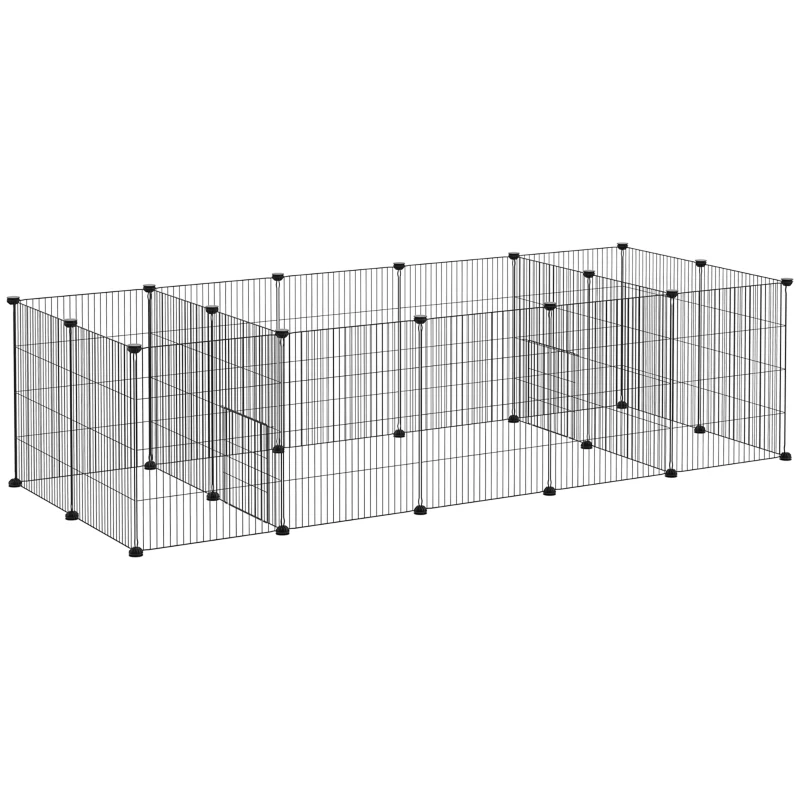 PawHut Enclos parc modulable pour petits animaux lapins rongeurs chiots 18 panneaux en fil d'acier 2 portes 175 x 70 x 45 noir