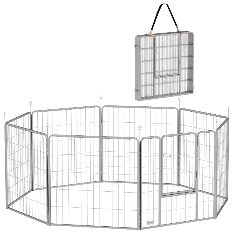 PawHut Țarc pentru Animale de Companie din 8 Panouri, Pliabil și Portabil, 160x160x80 cm, Argintiu