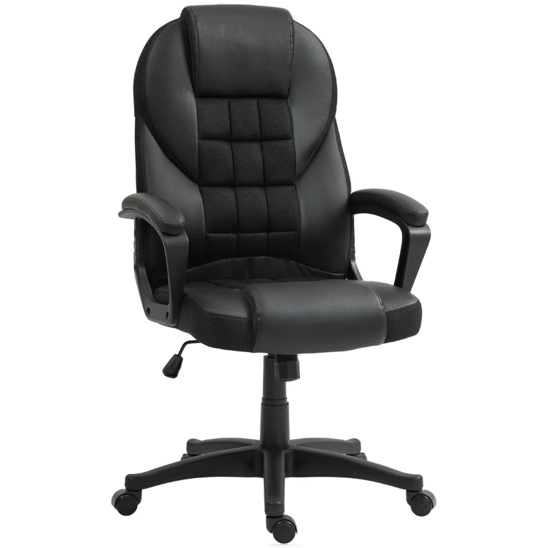 HOMCOM Chaise de bureau, fauteuil de bureau, avec fonction basculante et assise pivotante à 360°, 65l x 69P x 110-120H cm, noir
