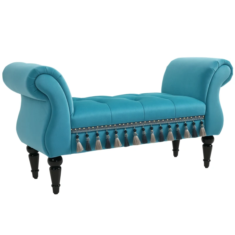 HOMCOM Panca Fondo Letto Imbottita in Gommapiuma, Legno e Poliestere, 117x40x58 cm, Blu