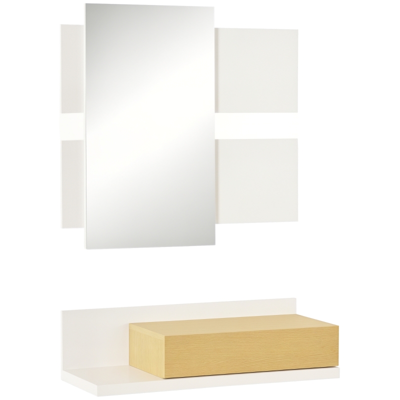 HOMCOM Set Mobili da Ingresso con Specchio 40x70cm e Cassetto in Legno con Fissaggio a Muro