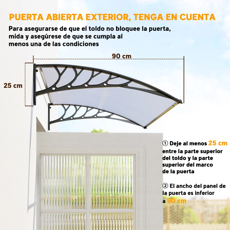 Outsunny Tejadillo de Protección para Puertas Ventanas Marquesina de Exterior de Aleación de Aluminio 150x90x25 cm Transparente