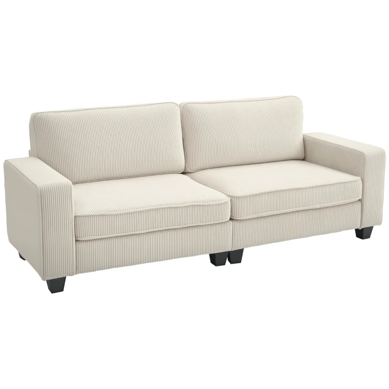 HOMCOM Canapea cu 3 Locuri cu Husă de Cord, Canapea de Sufragerie cu Arc de Înaltă Calitate, până la 400 kg, 227 x 84 x 87 cm, Crem