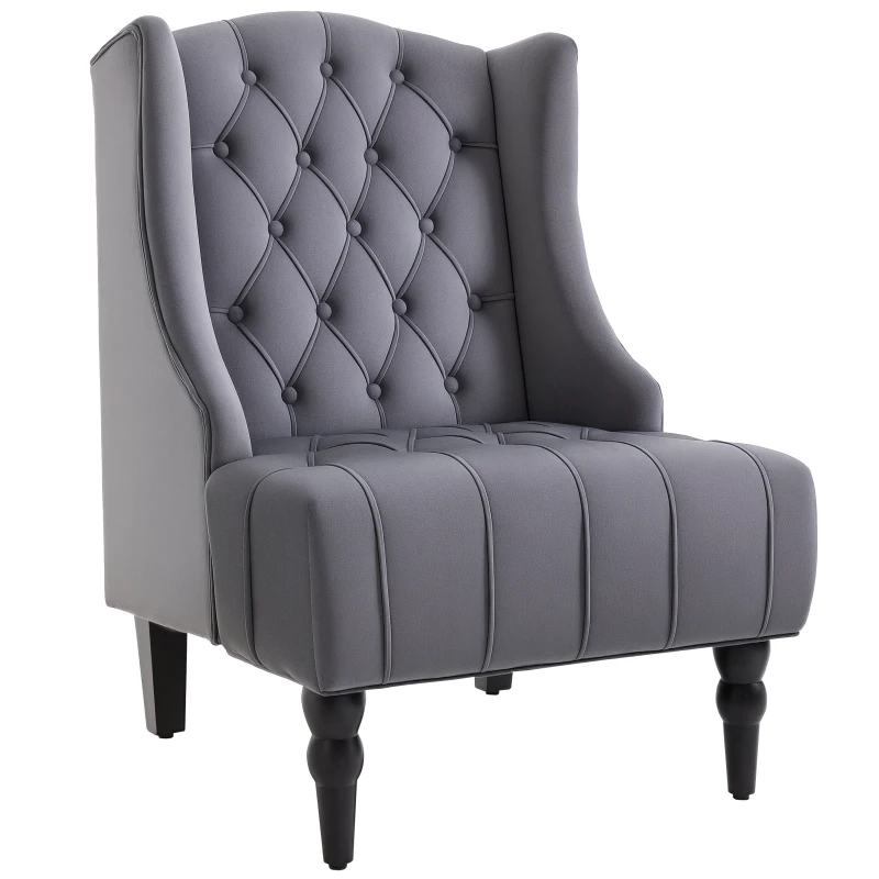 HOMCOM Einzelsessel Ohrensessel Relaxsessel mit Tufting erhöhte Beine Samtstoff Grau 67 x 70,5 x 97 cm