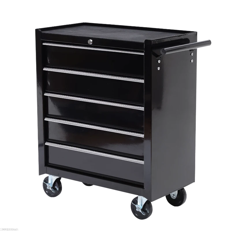 HOMCOM Dulap de scule, dulap de unelte, cu roți, 5 sertare, Oțel, Negru