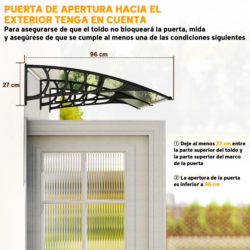 Outsunny Tejadillo de Protección 200x96x27 cm Marquesina Exterior para Puertas y Ventanas contra Sol y Lluvia Transparente