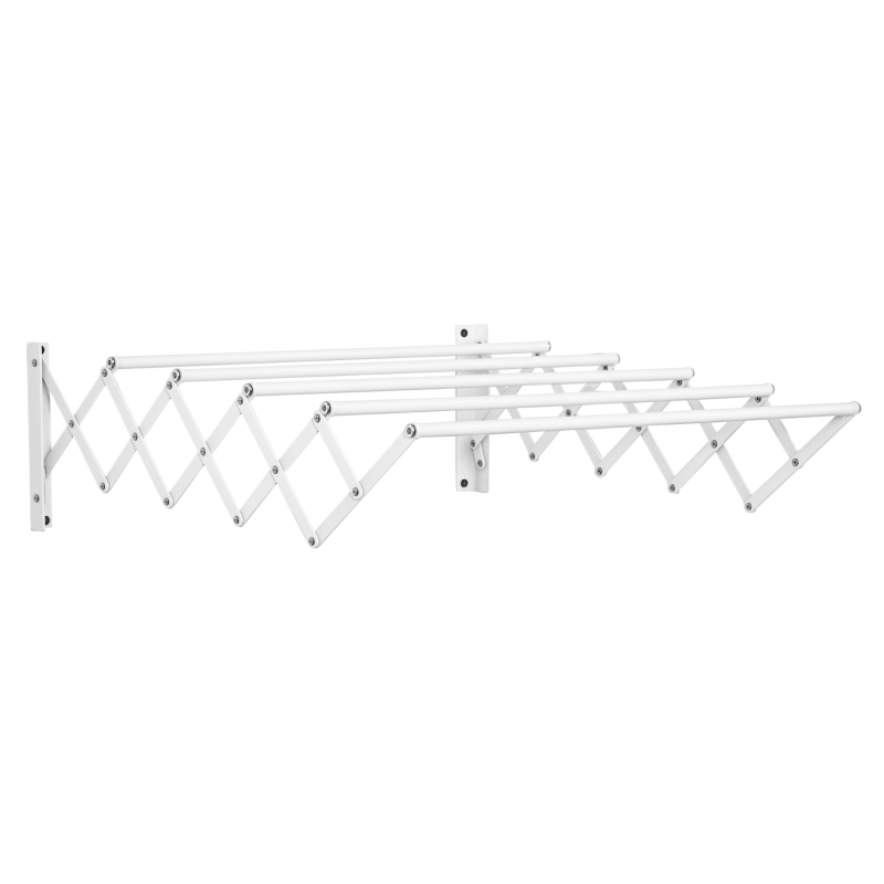 HOMCOM Tendedero de Pared Extensible de 63,5 cm Tendedero de Ropa de Metal con 5 Barras para Interior y Exterior Baño Balcón Carga 10 kg 63,5x60x20 cm Blanco