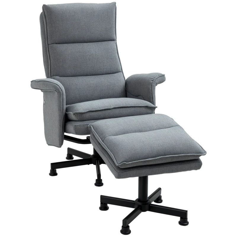 HOMCOM Fauteuil massant électrique relaxant avec repose-pieds et télécommande tissu imitation lin 78 x 93 x 99 cm gris