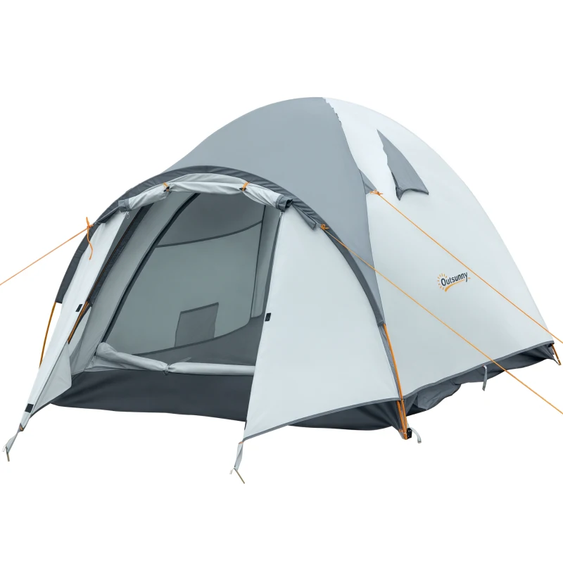 Outsunny Tente de camping 3-4 personnes imperméable fenêtres à mailles double couche portable 350 x 150 x 128 cm gris