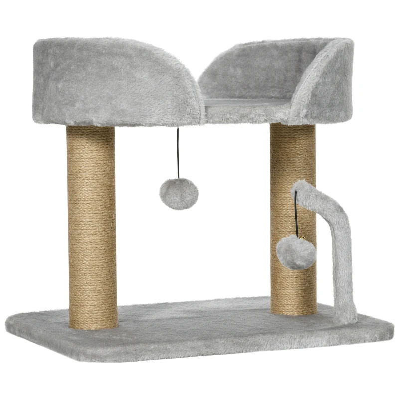 PawHut Árbol Rascador para Gatos Pequeños Altura 42 cm con Nido Bolas Colgantes y Postes de Sisal 48x38x42 cm Gris Claro
