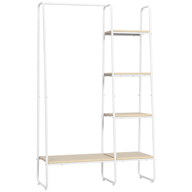 HOMCOM Kleiderständer Garderobenständer, 5 Regale u. 1 Kleiderstange 101 cm x 39 cm x 160 cm