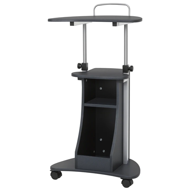 HOMCOM Laptoptisch Laptop Ständer Notebooktisch mit Rollen und Ablagefläche Computer Tablet höhenverstellbar Stahl + MDF Schwarz 54 x 40 x 80-115 cm