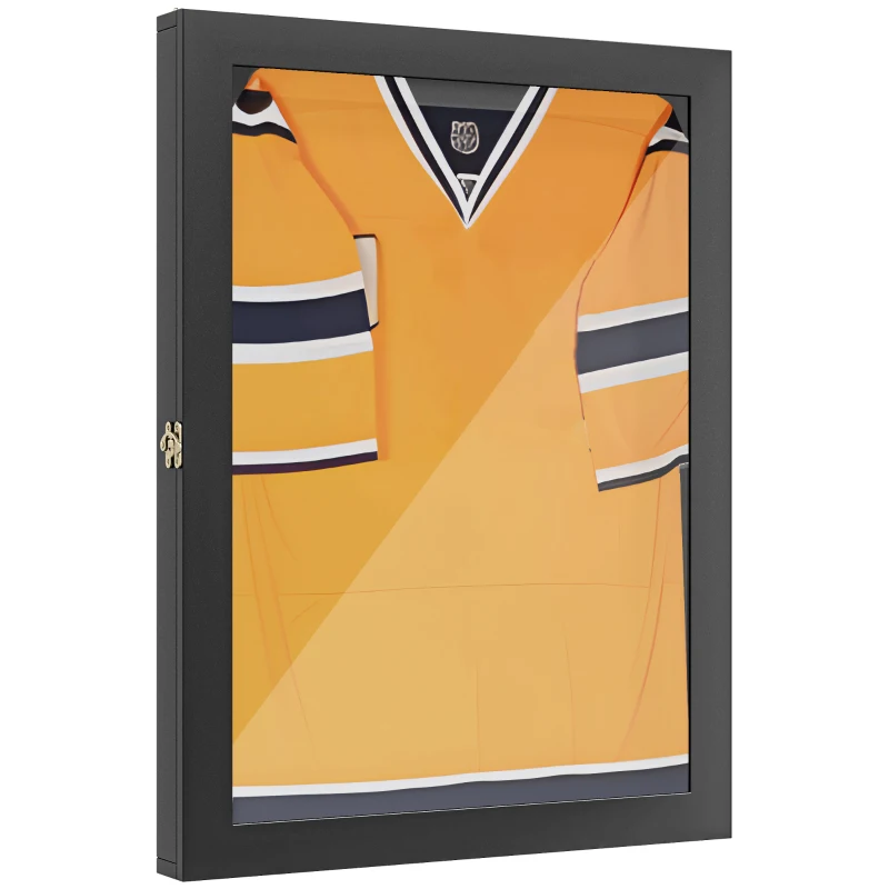 HOMCOM Cadru tip cutie T-frame pentru tricou cu ușă acrilică și fețește interioară din fetru 60 x 6,5 x 80 cm negru
