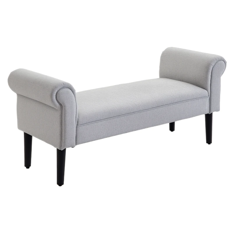 HOMCOM Polsterbank Sitzbank Lounge Sitzhocker Flurbank Bettbank elegant mit gerollten Seiten Leinenstoff Schaumstoff Polyester Hellgrau 132 x 45,5 x 58 cm