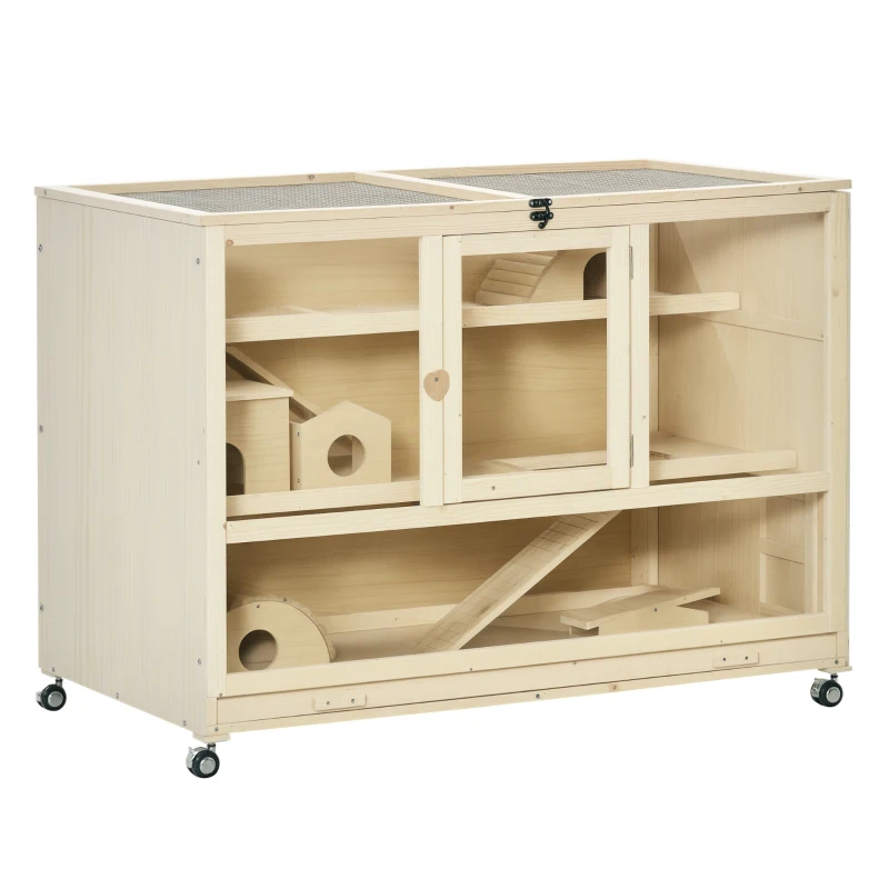 PawHut Kleintierkäfig mit 4 Rollen 110 cm × 60 cm × 80 cm 3 Etagen, inkl. Zubehör