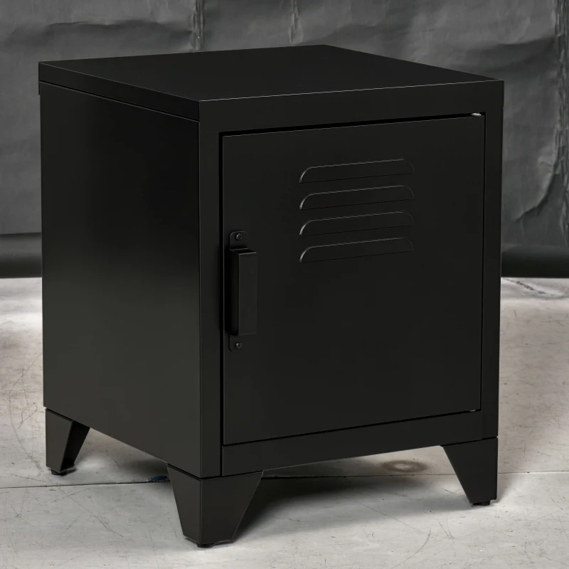 HOMCOM Nachttisch, Beistelltisch mit verstellbarem Regal, Tür, Nachtschrank für Schlafzimmer, Wohnzimmer, Metall, Schwarz, 50 x 40 x 47,5 cm