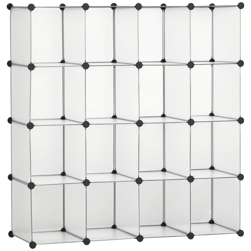 HOMCOM Armario Modular de Plástico Zapatero Organizador con 16 Cubos para Entrada Pasillo Dormitorio 125x32x125 cm Transparente