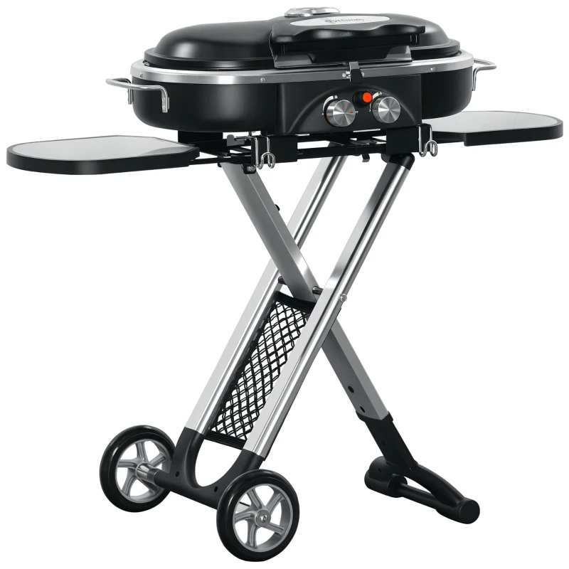 Outsunny Grillwagen, klappbar, Ablage, Fettauffang, rostfrei, Aluminium, 100 x 41,6 x 82,5 cm, Schwarz/Silber