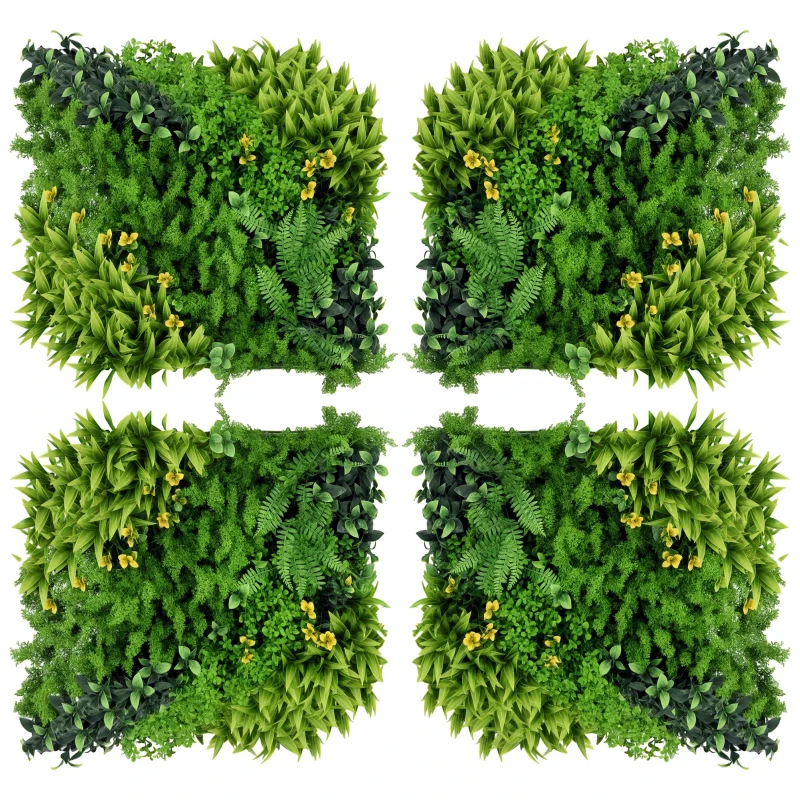 Outsunny 12 Stück künstliches Pflanzenwand Hecke 50x50 cm UV-Schutz Sichtschutz Mehrblättriges Design Heckenpflanze für Garten Outdoor Dekor