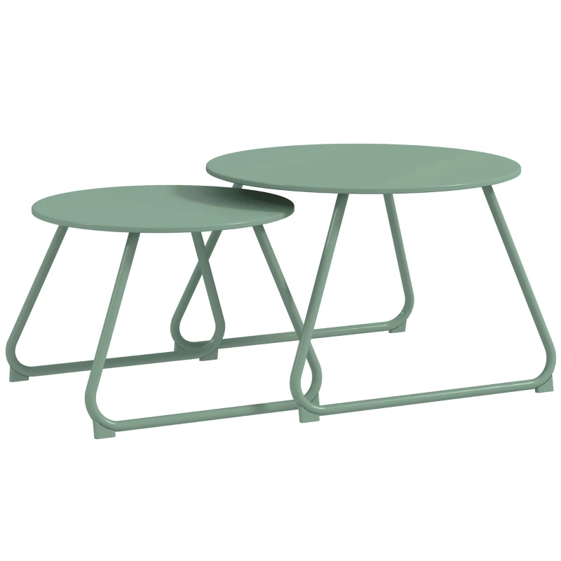 Outsunny Set de 2 mese de cafea rotunde încorporabile pentru grădină din metal epoxid, Masă de Cafea Stabilă pentru exterior, verde