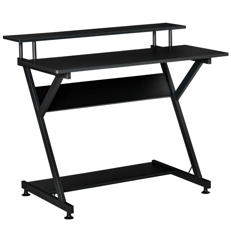 HOMCOM Bureau gaming 100 cm bureau Informatique avec Support d'Écran bois métal Noir