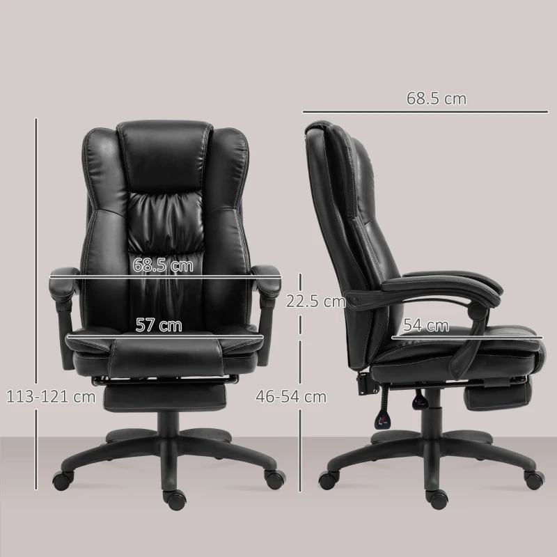 Vinsetto Scaun de birou, Scaun directorial, Scaun pivotant, cu functie de masaj, functie de inclinare, piele artificiala, spuma, plastic PP, nailon, negru, 68,5 x 68,5 x 119-127 cm