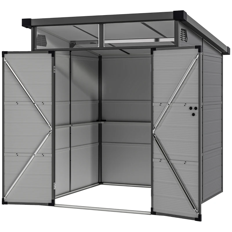 Outsunny Șopron pentru Grădină din Plastic cu Ferestre și Orificii de Ventilație, 190x191x215 cm, Gri Deschis(m-10)