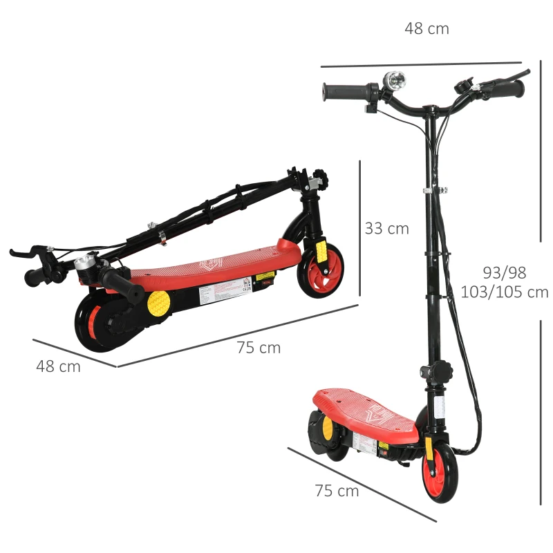 HOMCOM Trotinetă electrică 120 W pliabilă pentru copii 7-14 ani 12 km/h max. autonomie 10 km max. roșu